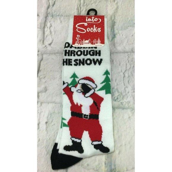 Christmas Socks "Dabbin Through the Snow" Men's Crew Socks Shoe Size 7-12 - Picture 1 of 5